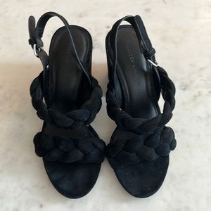 REBECCA MINKOFF
Suede Braided Accents Slingback Sandals